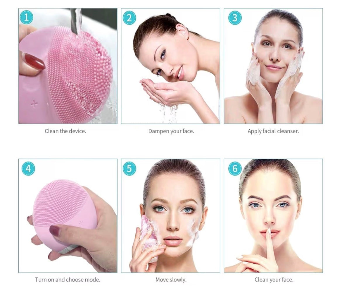 Limpiador y Masajeador Facial Eléctrico de Silicona (Rosa)