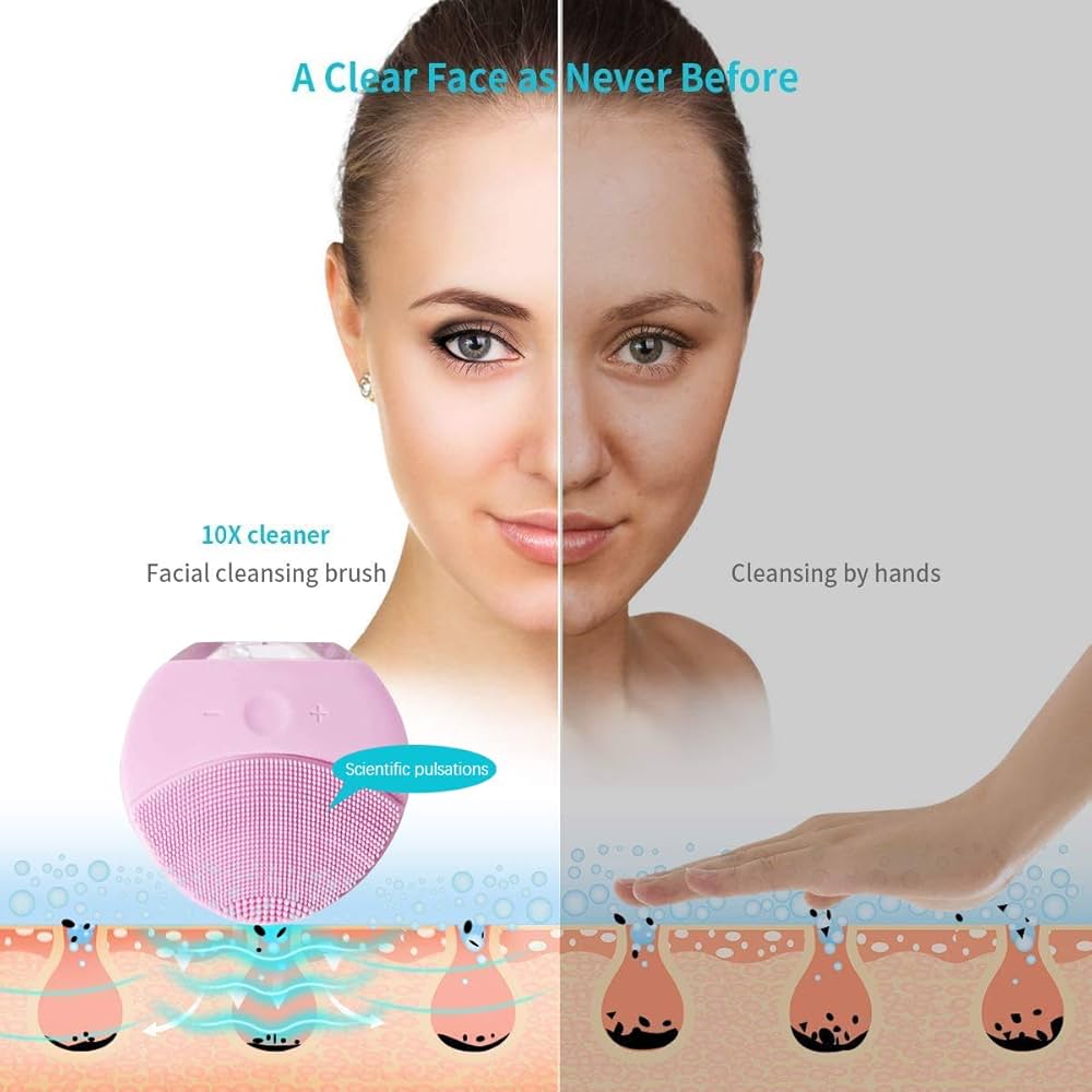 Limpiador y Masajeador Facial Eléctrico de Silicona (Rosa)
